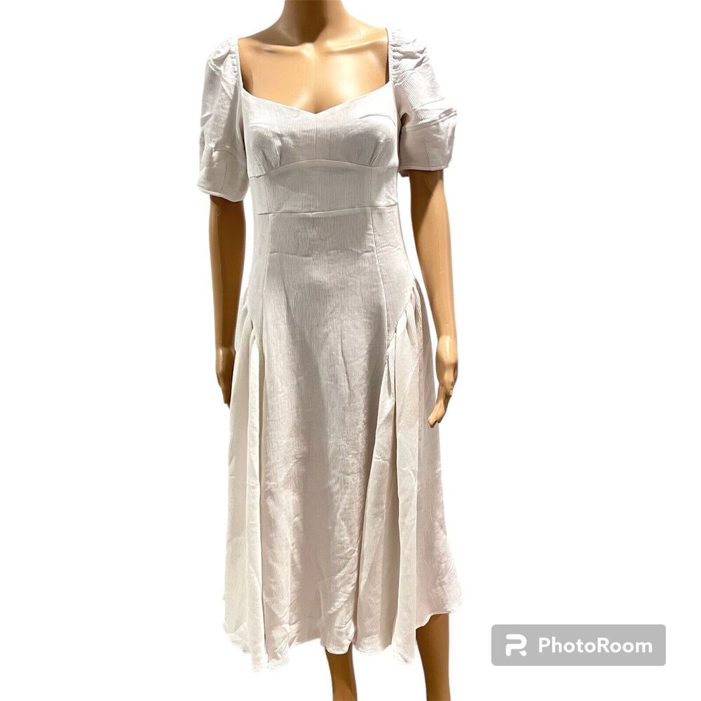 Who What Wear Women's Lee Textured Midi Puff Sleeves Dress Cream Size Small